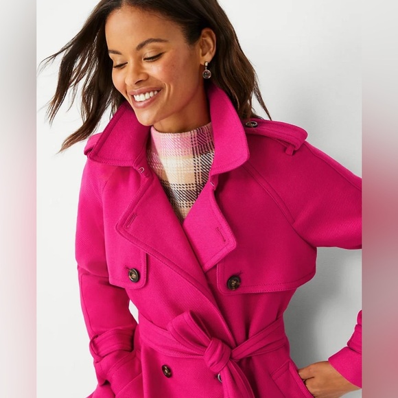 Ann Taylor women’s double breasted trenchcoat in razzle dazzle, petite small. 🩷 - Picture 4 of 13